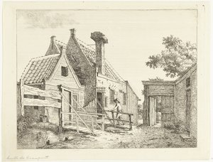 Boy walking over wooden bridge by Anthonie van den Bos