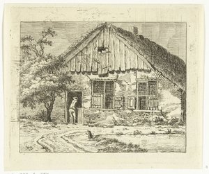 Man Leaning on the Lower Door of a Farmhouse (title on object) at Staphorst by Anthonie van den Bos