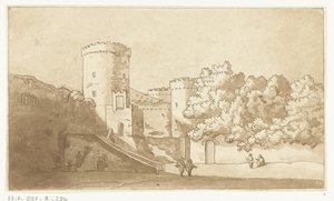 Wall of a Castle with Towers (Castle Gandolfo) by Anthonie van den Bos