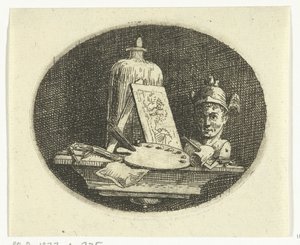 Still Life with Palette, Painting, and Bust of Mercury by Anthonie van den Bos
