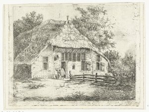 Woman Bent Over by a Basket in Front of a House in Staphorst by Anthonie van den Bos