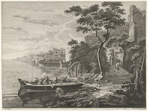 Figures by a Boat in a Mountain Landscape by Anthonij van der Haer