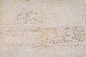 Sheet of studies of the Palaces of Hampton Court, Richmond and surrounding Countryside by Anthonis van den Wyngaerde