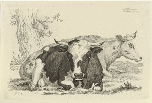 Two Lying Cows in Front of a Tree, Studies of Cows, Sheep and Goats (series title)