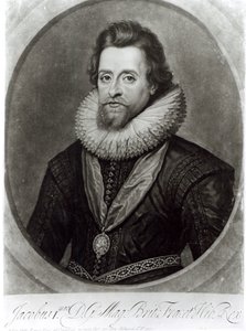 Portrait of James I after a Miniature by Nicholas Hilliard, Engraved by George Vertue by Anthony van Dyck