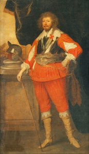 Portrait of a Nobleman, Said to be Henry Rich, 1st Earl of Holland, Full Length, Wearing a Breastplate, Sash and Sword, His Hand Resting on a Stick, a Helmet on a Plinth, Standing Before a Draped Colonnade by Anthony van Dyck