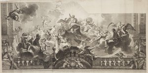 Design of Centre Panel of Ceiling of the Grand Gallery of the Palais Royal, engraved by Nicolas Henri Tardieu (1674-1749) by Antoine (after) Coypel