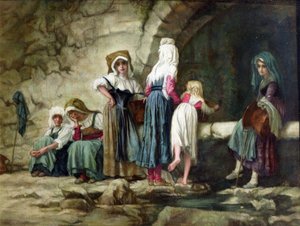 Peasants at a Fountain by Antoine Auguste Ernest Herbert or Hebert