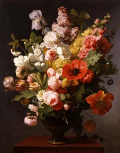 Still life of summer flowers with peonies, irises, and lilacs. 1819. Painting by Antoine Berjon (1754-1843) Private collection. by Antoine Berjon
