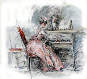 Werther Admiring Charlotte Playing Harpsichord by Antoine Calbet