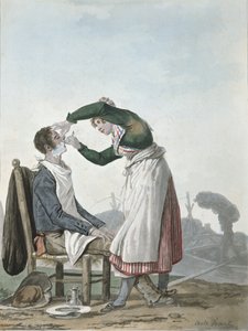 A Collier Having a Shave by Antoine Charles Horace Vernet