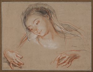 Study for a Madonna. Head and Two Hands by Antoine Coypel