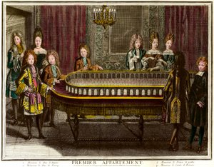 Philippe of France, Duke of Anjou, then King of Spain, Charles, Duke of Berry and Prince of Wales playing portico in the first apartment of Louis XIV in Versailles - Engraving by Antoine Trouvain by Antoine Trouvain