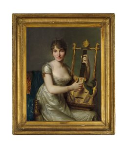 Portrait of Madame Larmoyer, Three-Quarter Length, Holding a Lyre by Antoine Vestier