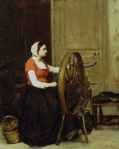 Woman and Spinning Wheel by Antoine Vollon