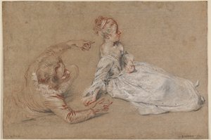 A Man Reclining and a Woman Seated on the Ground by Antoine Watteau