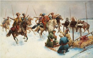 Winter Landscape with Cossacks by Anton Baumgartner Stoiloff