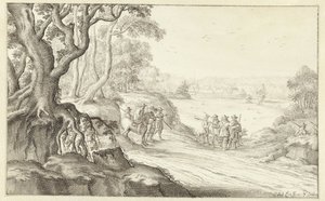 Hunters in a Hilly Landscape by Anton Crussens