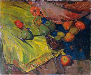 Still Life with Fruits on Green Cloth