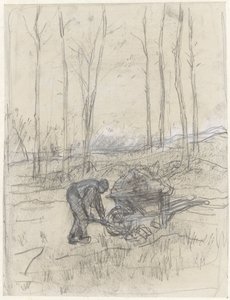 Farmer Working with a Wheelbarrow in the Forest by Anton Mauve