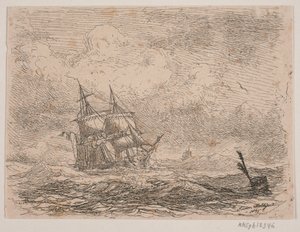 A Brig in Rough Sea by Anton Melbye