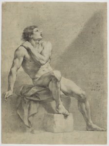 Seated Male Nude, Diagonally to the Right, Looking Up by Anton Raphael Mengs