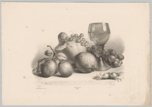 Still Life with Glass, Plums, Lemon, Grapes, and Hazelnuts (Flower and Fruit Studies, 10th installment) by Anton Weiss