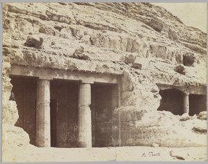 Tombs at Beni Hasan, View of the Façade of the Tombs of Khnum-hotep and Beni Hasan by Antonio Beato