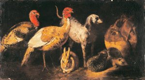 Turkeys, Dog, Hare, and Hedgehog