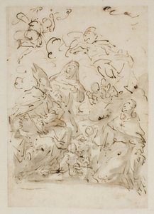 Sketch for an altarpiece with three saints and angels by Antonio Molinari