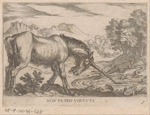 A Unicorn Chasing Lizards from a Pond