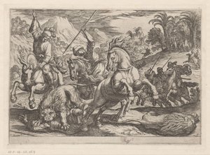 Lion Hunt (series title: Hunting Scenes, Part 7) by Antonio Tempesta