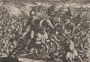 Plate 30: Cerialis Driving the Dutch into the Rhine, from The War of the Romans Against the..., 1611 by Antonio Tempesta