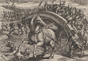 Civilis Forced to Dismount and Swim Across the River by Antonio Tempesta