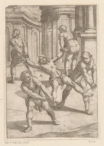 Four Men Pulling the Limbs of a Saint (Tortures Endured by Christian Martyrs series) by Antonio Tempesta