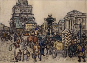 The Fountain on the Sukharevskaya Square in the 19th century, 1921 by Apollinari Mikhailovich Vasnetsov