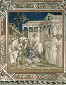 The Heavy Stone (detail) from the Life of St Benedict (c.480-c.550) in the Sacristy (1387) by Aretino Luca Spinello or Spinelli