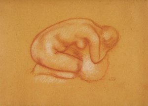 Kneeling Model with Head Resting in Hands, Facing Right
