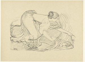 Washerwoman kneeling by the water