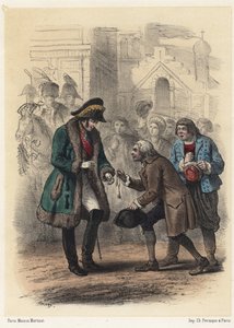 King Charles XIV is awarded a medal by his former teacher - Engraving by Telory by Armand Louis Henri Telory