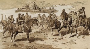 Conch blowers and raft in primitive times by Armand Jean Heins