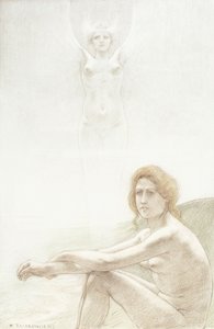 Seated female nude with ghostly female figure in the background by Armand Rassenfosse