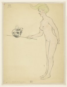Standing Nude Woman with a Stick and a Skull by Armand Rassenfosse