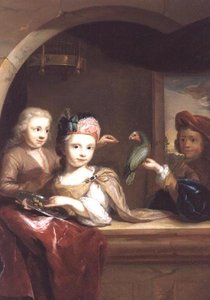 Three Children with a Parrot by Arnold Boonen