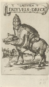 Pope on a Pig (Title Page for: J. Lydius, Laetsten Duyvels-Dreck, 1687) by Arnold Houbraken
