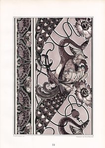 Ornamental Borders with Peacocks and Carnations in Monochrome by Arnold Lyongrün