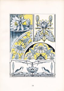 Water Lily Motifs in Blue-Yellow Composition