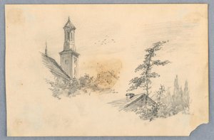 Sketch of Church Tower and Roof Top