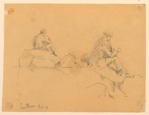 Two Sketches of a Man Seated on Rocks in San Remo by Arnold William Brunner