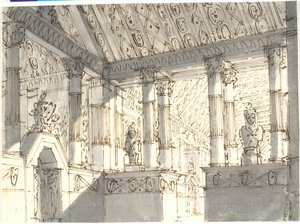 Interior (from a Temple?) with Columns and Statues